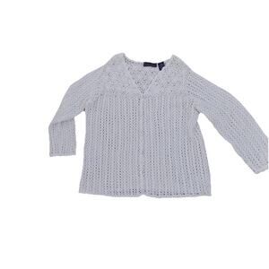 Laura Scott white crocheted cardigan sweater size XL